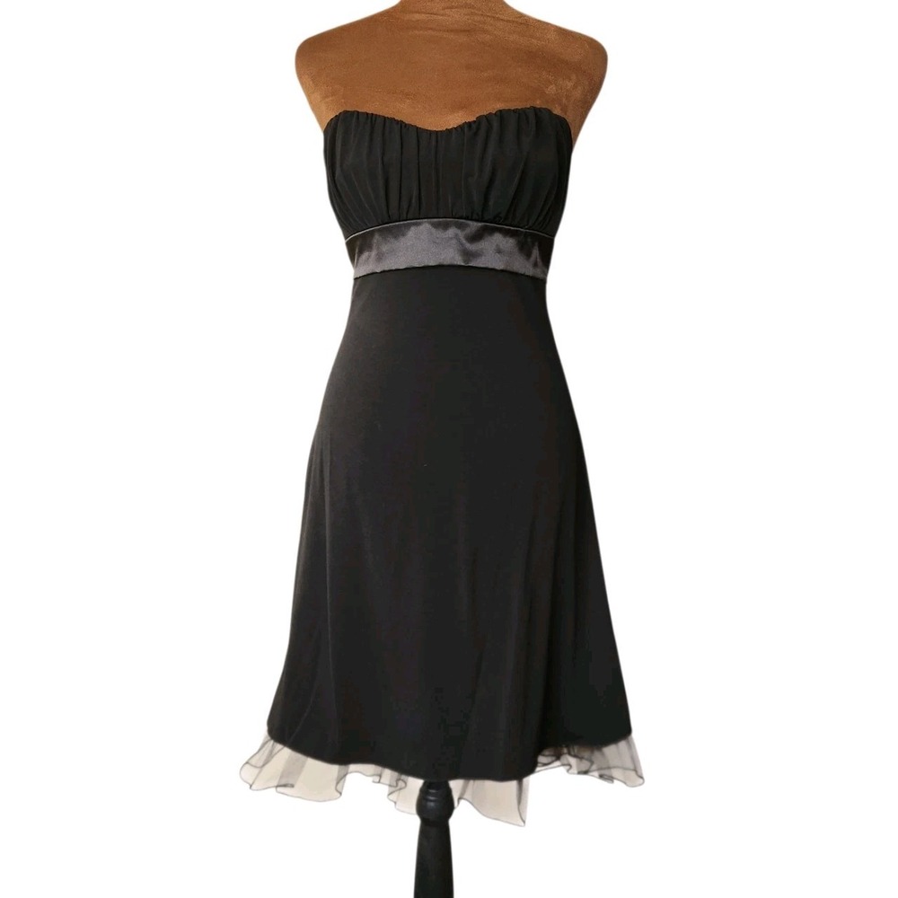 TRIXXI Black Party Dress‎ Y2K Stretch Strapless Mini Lined Mesh Vintage